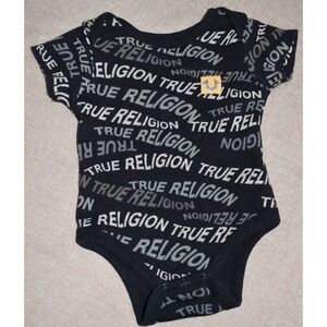 TRUE RELIGION Baby One-Piece 3-6 Months Bodysuit Romper All Over Logo Print Tee